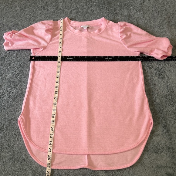 Crown & Ivy Pink Ribbed Short Puff Sleeve Blouse with Knotted Detail - Picture 8 of 8